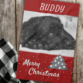 Paño De Cocina Festividad Mascota Perro Rojo Árbol de fotos Feliz