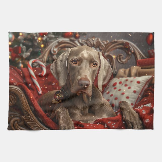 Paño De Cocina Festividad navideña del perro de Weimaraner (Horizontal)
