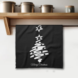 Paño De Cocina Festividad negra de la silueta del árbol de navida