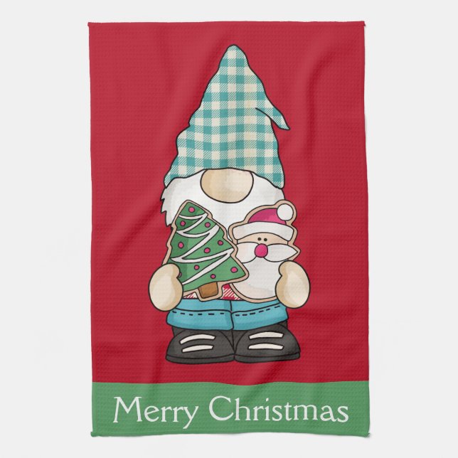 Paño De Cocina Festividad personalizada de Navidades verdes rojos (Vertical)