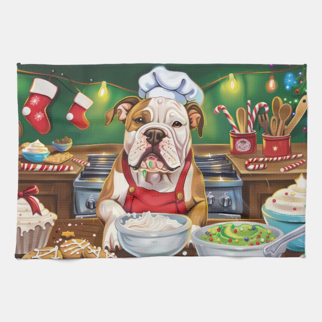 Paño De Cocina Festividades en Bulldog americano: Navidades festi (Horizontal)