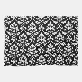 Paño De Cocina Feuille Damask Gran patrón blanco en negro