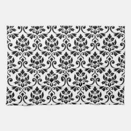 Paño De Cocina Feuille Damask Gran patrón negro en blanco
