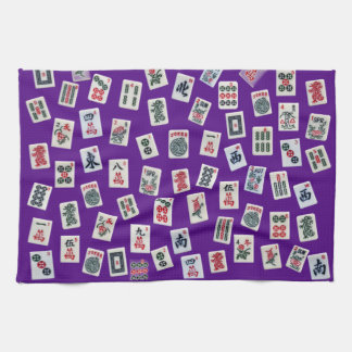 Paño De Cocina Fichas de MahJong (símbolos) sobre fondo morado