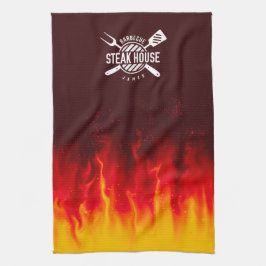 Paño De Cocina Fiery BBQ Kitchen Flames — Personalizado Steak Hou