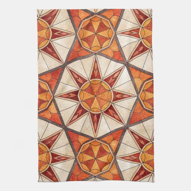Paño De Cocina Fiery Red and Orange Starburst - Geometric Mosaic (Vertical)