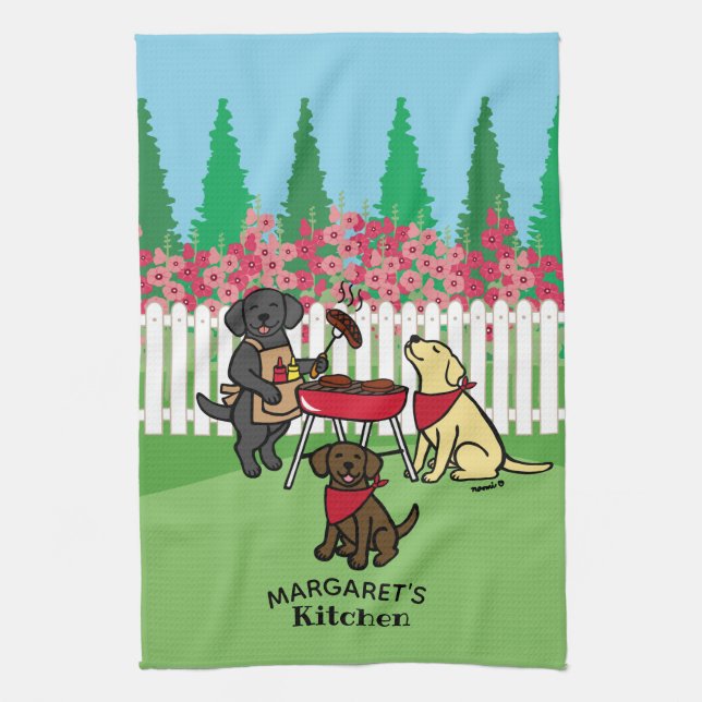 Paño De Cocina Fiesta BBQ Labradors Hollyhock (Vertical)