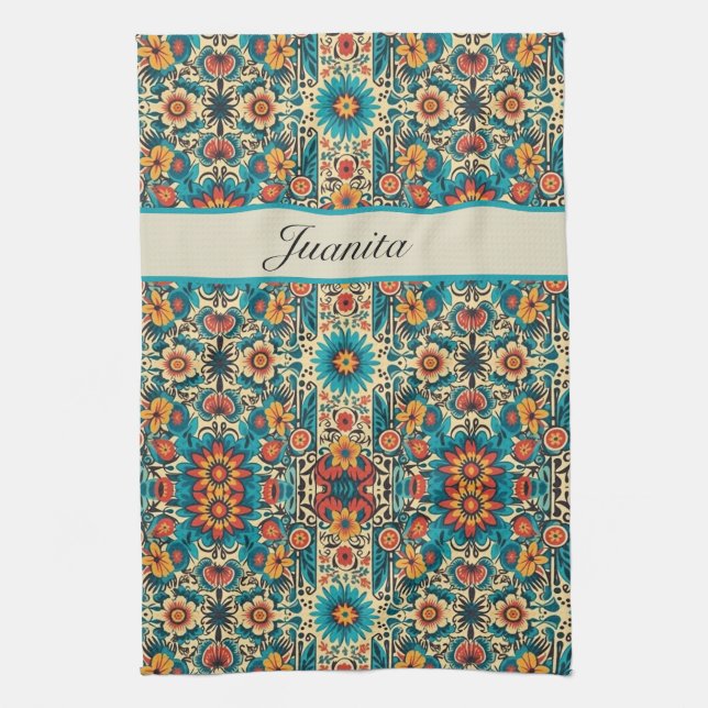 Paño De Cocina Fiesta Blooms, personalizable (Vertical)