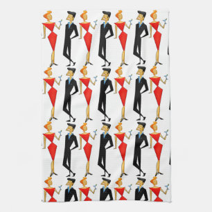 Paño De Cocina Fiesta de cócteles negros rojos Retro 50