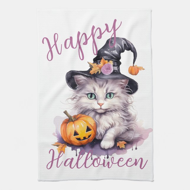 Paño De Cocina Fiesta de cumpleaños de Kitten Pumpkin (Vertical)