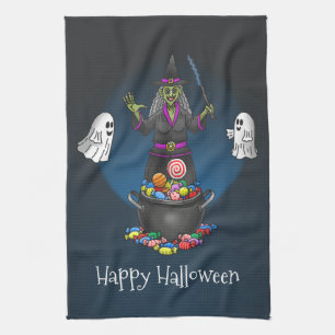 Paño De Cocina Fiesta de Halloween de la Bruja Verde y Fantasmas