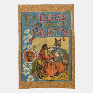 Paño De Cocina Fiesta de la cena del perro ilustracion de vintage