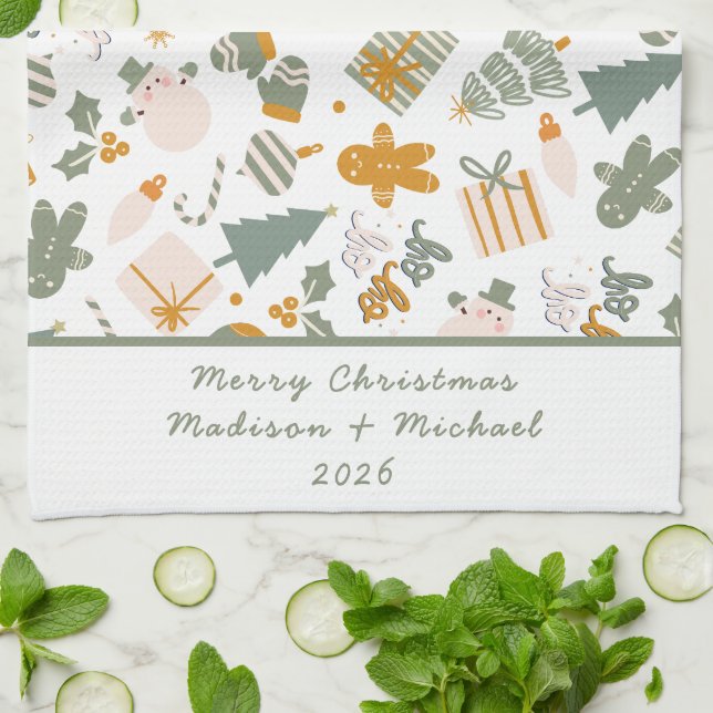 Paño De Cocina Fiesta de Navidades Verdes Y Oro (Doblado)