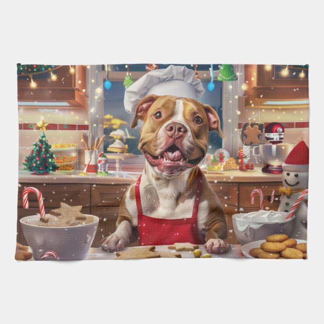 Paño De Cocina Fiesta de Pit Bull: Navidades festivos (Horizontal)