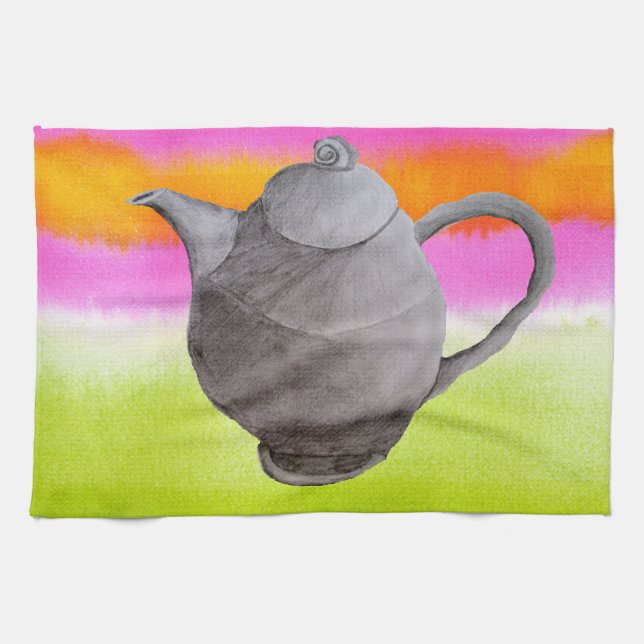 Paño De Cocina Fiesta de té del arco iris de Teapot (Horizontal)