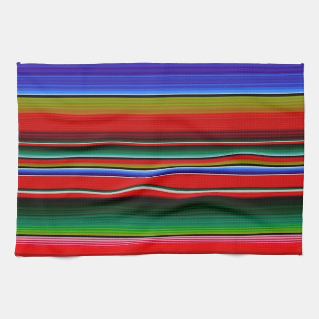 Paño De Cocina Fiesta Funda Mexicana Serape Stripes Azul (Horizontal)