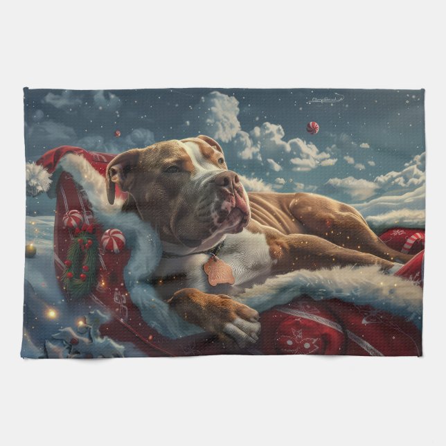 Paño De Cocina Fiesta Navideña de Perro Pitbull (Horizontal)