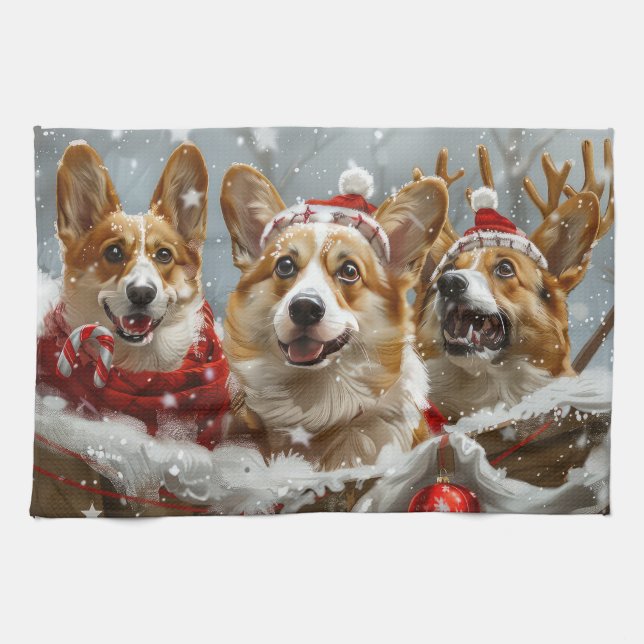Paño De Cocina Fiesta Navideña del Perro Corgi (Horizontal)