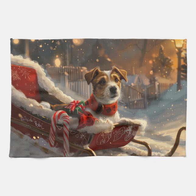 Paño De Cocina Fiesta Navideña del Perro Jack Russell (Horizontal)