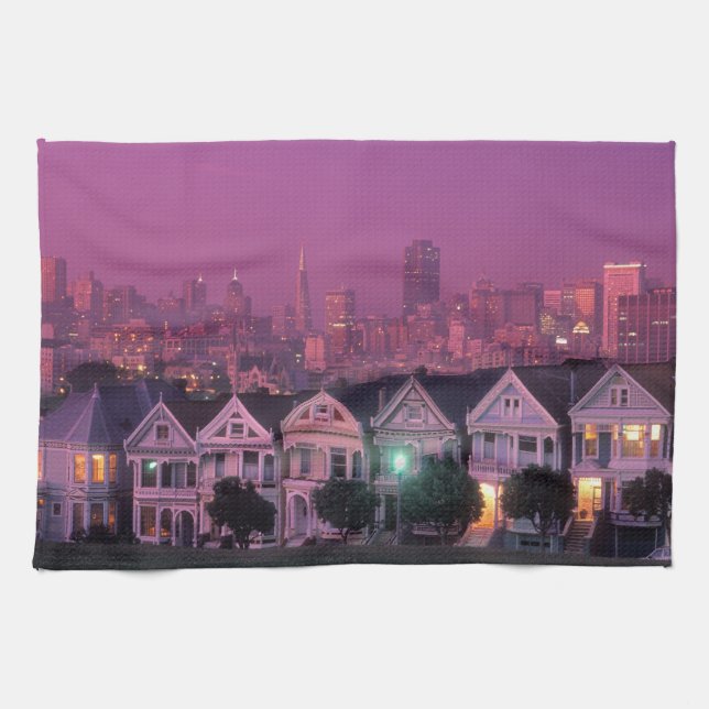 Paño De Cocina Filas al atardecer en San Francisco, (Horizontal)