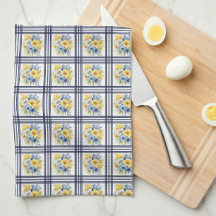 PAÑO DE COCINA FILAS DE PEQUEÑAS FLORES BLANCAS AMARILLAS AZULES