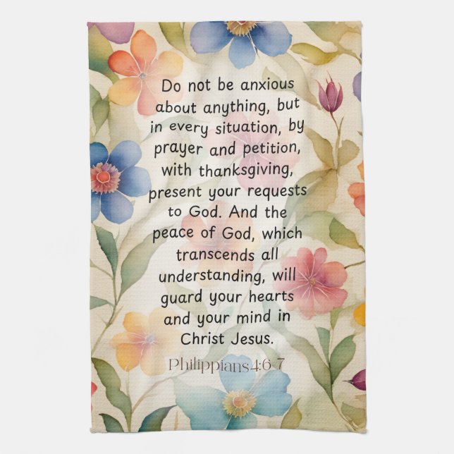 Paño De Cocina Filipinas 4:6-7 Biblia cristiana Verse acuarela (Vertical)