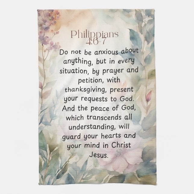 Paño De Cocina Filipinas 4:6-7 Biblia cristiana Verse acuarela (Vertical)