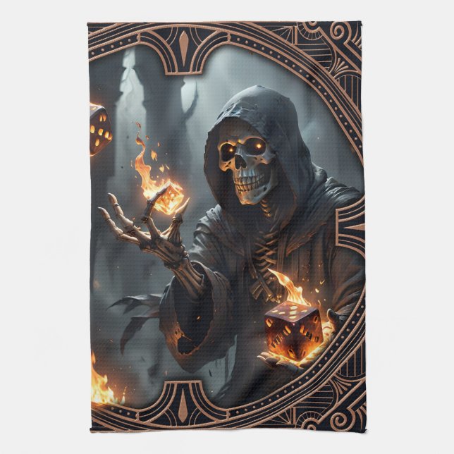 Paño De Cocina Flamas góticas, el guardián de los dados ardientes (Vertical)