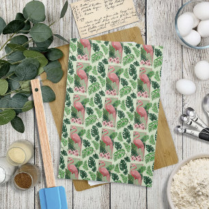 Paño De Cocina Flamenco Rosa Tropical Hojas de Palma Verde Lirio