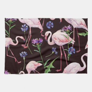 Paño De Cocina Flamencos acuarelas y patrones de flores silvestre