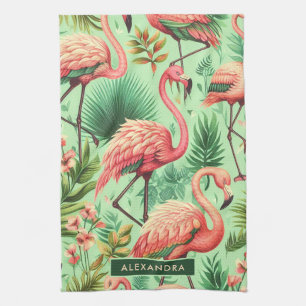Paño De Cocina Flamencos rosados de color blanco