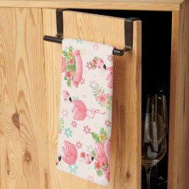 Paño De Cocina Flamencos y flores tropicales