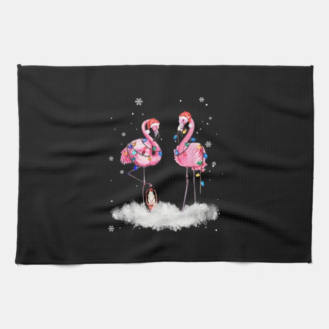 Paño De Cocina Flamingo Árbol de Navidad Santa Hat Light (Horizontal)