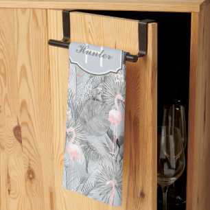 Paño De Cocina Flamingo Orquídea Trópico Patrón Gris ID868