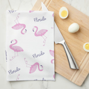 Paño De Cocina Flamingo Rosa Con Florida Morado