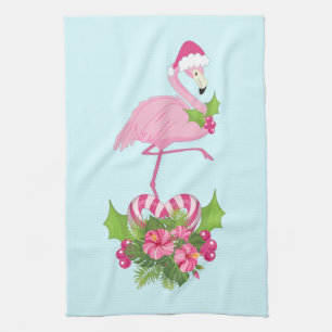Paño De Cocina Flamingo rosa en Santa Hat Navidades caprichosos