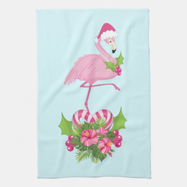Paño De Cocina Flamingo rosa en Santa Hat Navidades caprichosos (Vertical)