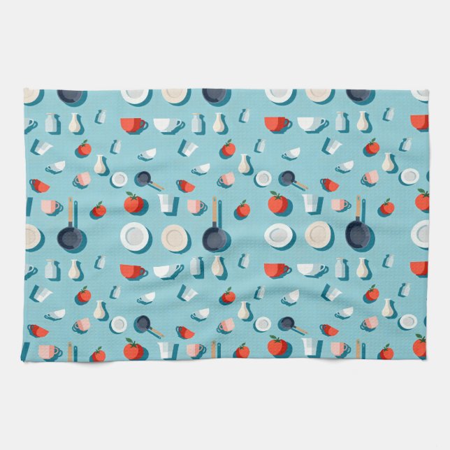 Paño De Cocina Flat lay kitchenware mugs and bright red tomatoes (Horizontal)