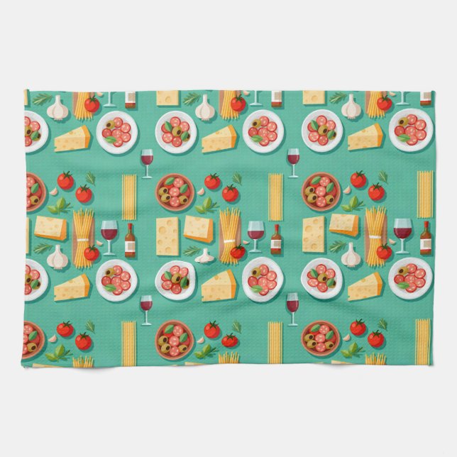 Paño De Cocina Flat lay pattern of Italian food including wine (Horizontal)