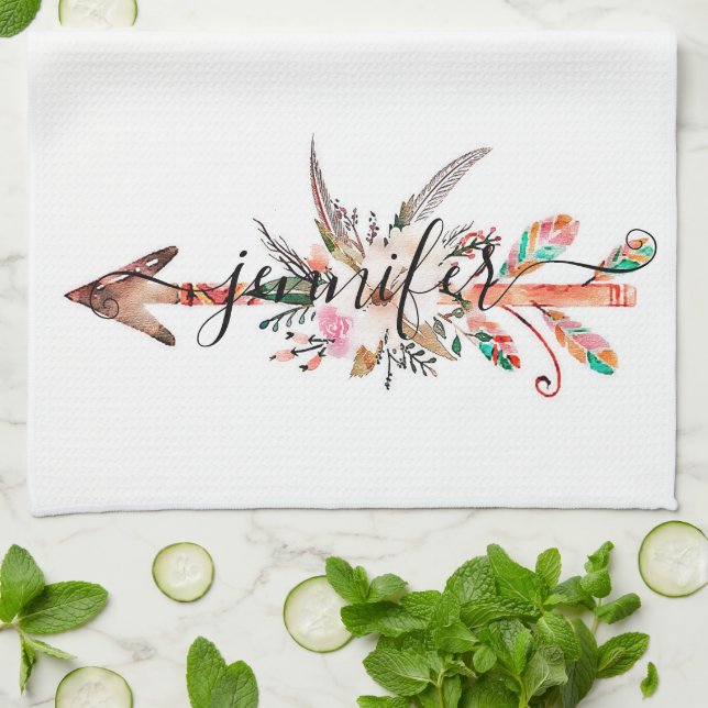 Paño De Cocina Flecha floral personalizada (Doblado)