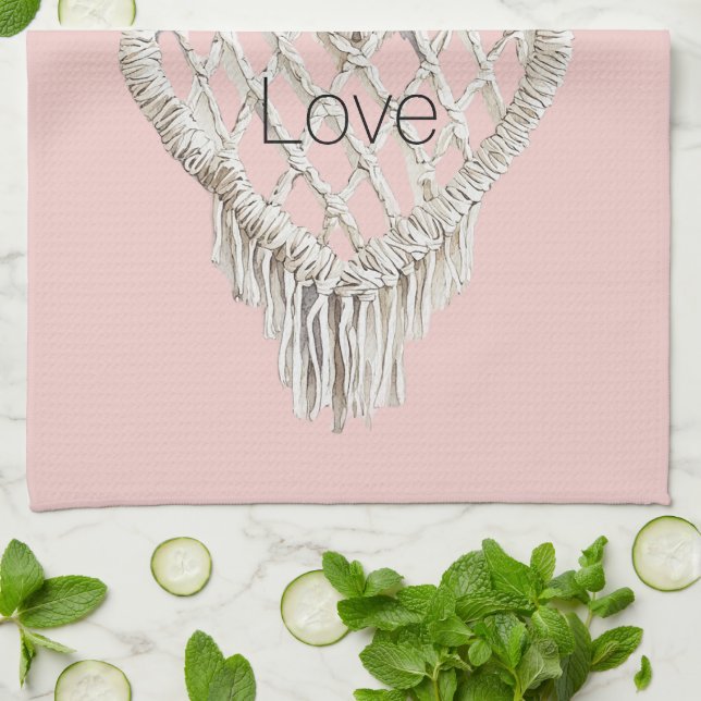 Paño De Cocina Fleco Blanco Rosa Bonito Corazón (Doblado)