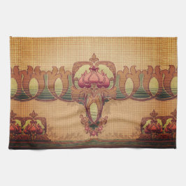 Paño De Cocina Flor abstracta Art Nouveau borgoña verde rojo