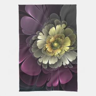 Paño De Cocina Flor abstracta moderna purpura gris khaki