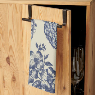 Paño De Cocina Flor azul anticuada impresa floral