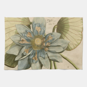 Paño De Cocina Flor azul Lotus en un fondo tan simple con escritu