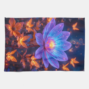 Paño De Cocina Flor azul luminosa y morada Lotus