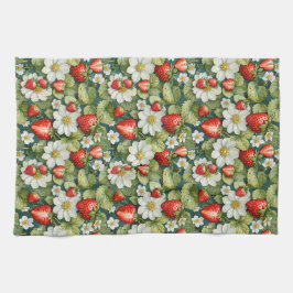 Paño De Cocina Flor blanca y fresa