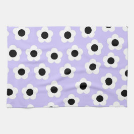 Paño De Cocina Flor blanca y negra con fondo azul