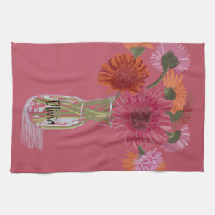 Paño De Cocina Flor colorida de Arty Gerbera +Nombre personalizad