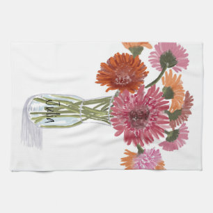 Paño De Cocina Flor colorida de Arty Gerbera +Nombre personalizad